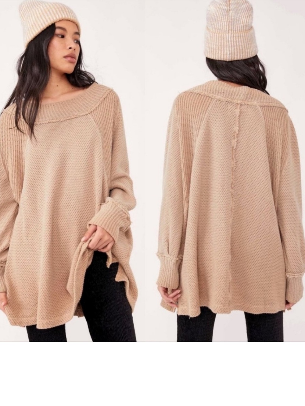 Free People We the Free Shes A Keeper Oversized Mock Neck Waffle Knit Thermal XL